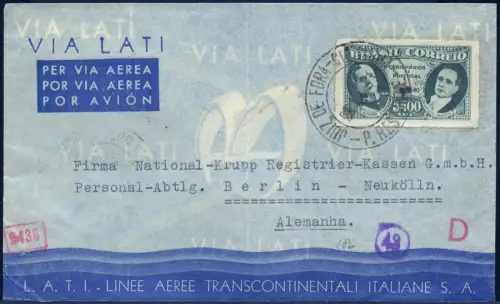 LATI 1941 Brasilien Brief 5400 R Juiz de Fora 28.9.41 Berlin OKW Zensur / 1973