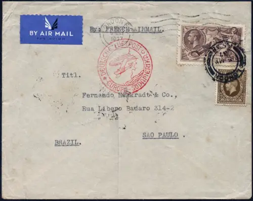 Katapult 1937 GB Brief MiF Seahorse 2/6 Brasilien Catapult H 539 / 1077