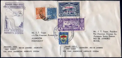 Brasilien 1937 First Flight Erstflug Rio Paraguay PAA 2-Länder-Frankatur / 1052