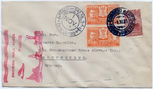 Brasilien 1931 First Flight Erstflug Panair 1.11.31 Rio Montevideo Uruguay /1281