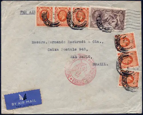 Katapult 1936 GB Brief MiF Seahorse 2/6 London Brasilien Catapult H 463 / 1074