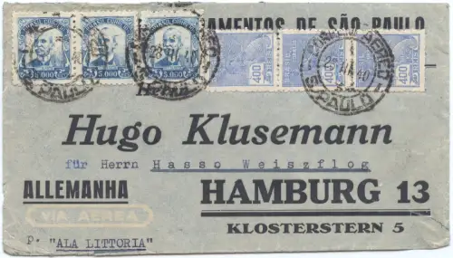 LATI 1940 Brasilien Brief 16200 R Sao Paulo Hamburg OKW Zensur / 1965