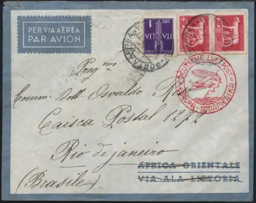 Katapult 1937 Italien Brief 11 L Rom Rio de Janeiro Brasilien Catapult 551 / 984