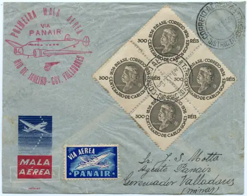 Brasilien 1940 First Flight Erstflug Panair Rio de Janeiro Gov. Valladares/ 1329