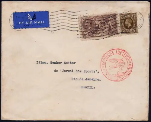 Katapult Grossbritannien 1937 Brief London Rio de Janeiro Brasilien Catapult/467