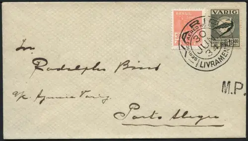 Brasilien 1934 VARIG Luftpost-Brief MiF V 21 Livramento Letztag 30.6.34 / 1252