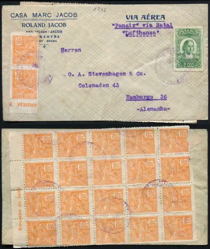 Katapult Brasilien 1936 Brief Panair Lufthansa Paranahyba Hamburg Catapult / 198