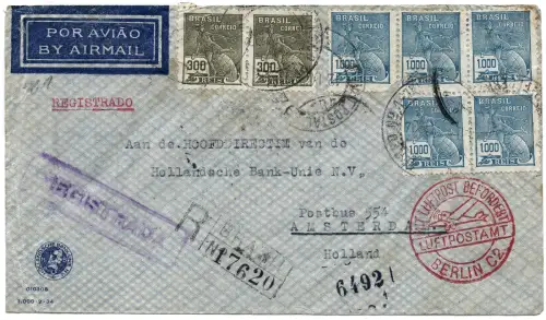 Katapult 1934 Brasilien Reko-Brief Rio Amsterdam Holland H 325 Catapult / 1299