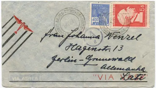 LATI 1941 Brasilien Brief 5400 R Curityba Berlin Grunewald Zensur Ad / 2061