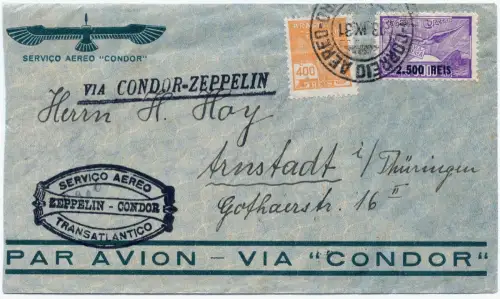 Zeppelin 1931 Brasilien 2. SAF Brief Flugpost-Frankatur Berlin Si 130 C / 2447