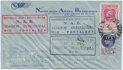 Brasilien 1941 First Flight Erstflug NAB Rio de Janeiro Fortaleza Ceara / 1285