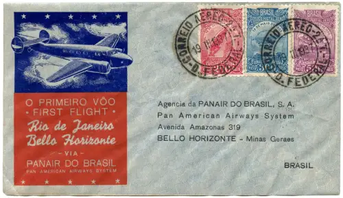 Brasilien 1937 First Flight Erstflug Panair Rio - Bello Horizonte Brief / 1367
