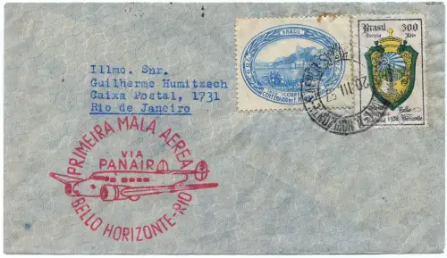 Brasilien 1937 FFC Erstflugbrief Panair Belo Horizonte Rio de Janeiro / 1331