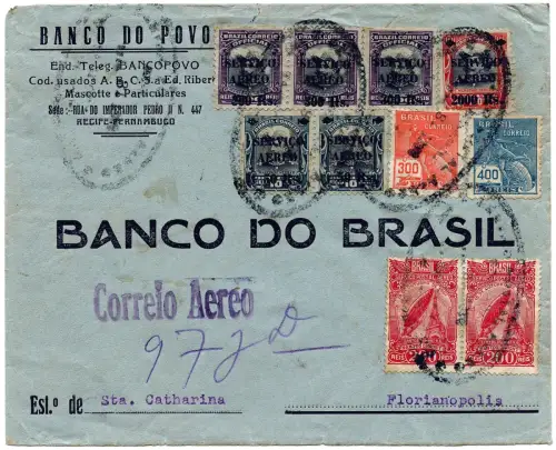 Brasilien 1930 Flugpostbrief Banco do Povo Recife Florianopolis / 1311