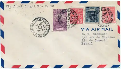 Brasilien 1930 First Flight Erstflug FFC PAA Ceara Fortaleza Rio FAM 10 / 1342