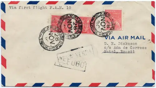 Brasilien 1930 First Flight Erstflug FFC PAA Ceara Fortaleza Natal FAM 10 / 1339