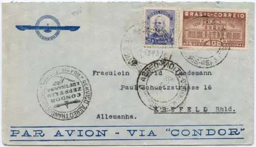 Katapult 1938 Brasilien Pernambuco Krefeld Condor-Brief H 656 a Catapult / 1593