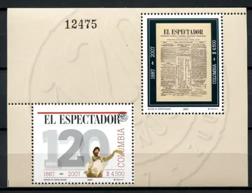 Kolumbien Colombia 2007 Zeitung El Espectador Newspaper Block 70 MNH