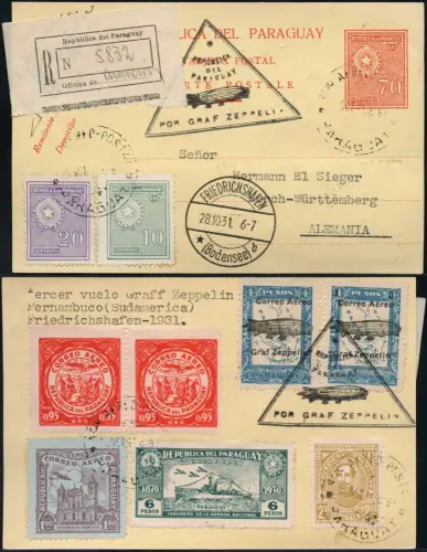 Zeppelin Paraguay 1931 3. SAF MiF 392-393 Reko-Karte Top-Frankatur Si 136 / 1406