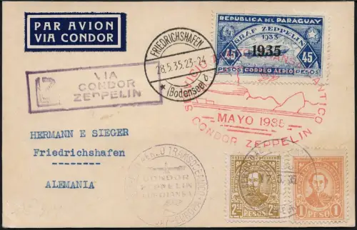 Zeppelin 1935 Paraguay 4. SAF Reko-Karte Asuncion Deutschland Si 301 / 2359