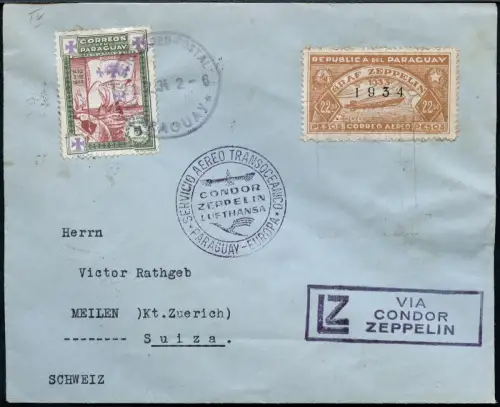 Zeppelin Paraguay 1934 4. SAF MiF Luftpost Reko-Brief MiF Schweiz 264 / 1433