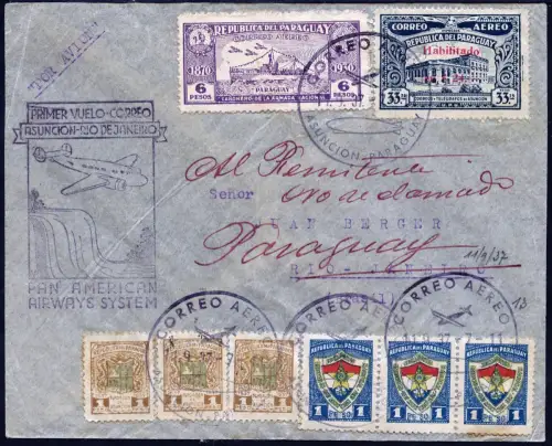 Paraguay 1937 Reko-Erstflugbrief FFC Luftpost Brasilien via PAA + Retour / 1051