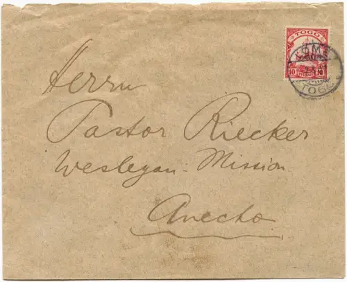 Togo 1907 Firmen-Brief Carl Woermann Lome 2.3.07 Anecho 2.3.07 Inlandspost / 73