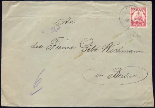 Togo 1910 Brief Gouvernementshauptkasse Lome 12.2.1910 Gebr. Wichmann Berlin/74