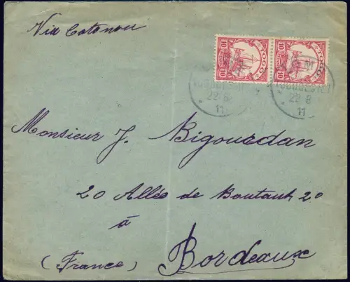 Togo 1911 Brief aus Lome über Agoue, Cotonou, Grand-Popo nach Frankreich / 76