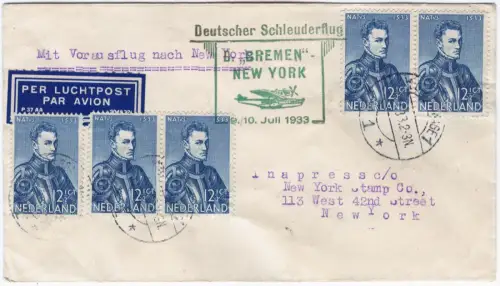Katapult 1933 Niederlande Den Haag Seepost New York Catapult H 127 / 2098