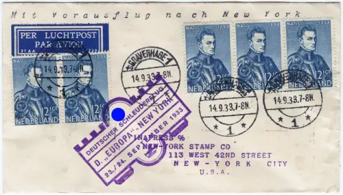 Katapult 1933 Niederlande Den Haag New York Dampfer Europa Catapult H 145 / 2099