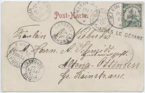 Togo 1901 AK Faktorei Klein-Popo Apres le Depart Franz. Schiffspost Altona / 79