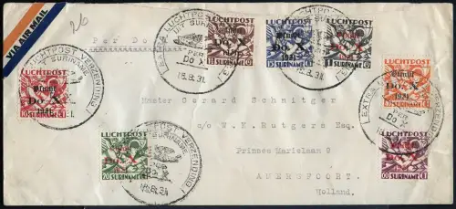 Surinam 1931 DO-X Brief Satzfrankatur mit Abart Niederlande Harms 50 h DOX / 991