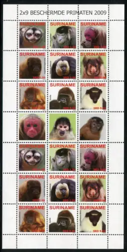 Surinam 2009 Affen Monkeys Wildtiere Primaten 2336-2344 ZD-Bogen Postfrisch MNH