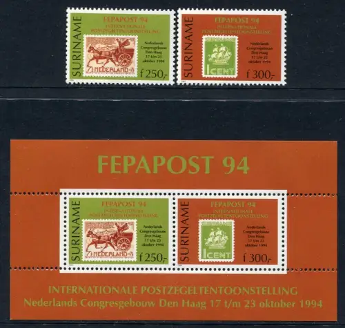 Surinam1994 FEPAPOST Philatelie Briefmarken Ausstellung 1493-1494 Block 63 MNH