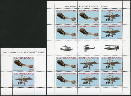 Surinam 2003 Motorflug Brüder Wright Flugzeuge 1894-1895 Kleinbogen Block 93 MNH