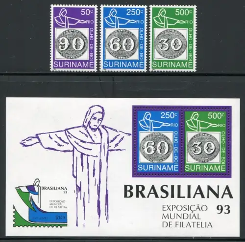 Surinam 1993 BRASILIANA Ochsenaugen Briefmarken 1450-1452 Block 60 MNH