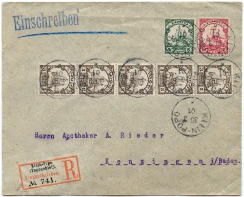 Togo 1901 Reko-Brief Klein-Popo 30.3.01 Apotheker Rieder Kenzingen Baden / 84