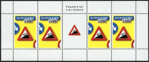 Surinam 2003 Verkehrszeichen XIV Traffic Signs 1883 Kleinbogen MNH