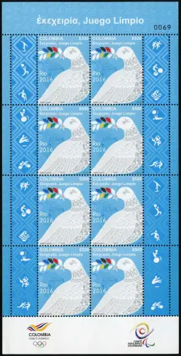 Kolumbien Colombia 2016 Olympiade Rio Olympics Olympische Spiele Kleinbogen MNH