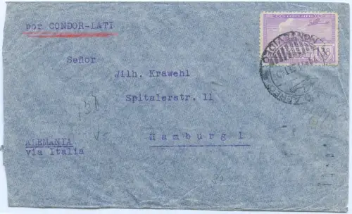 LATI 1940 Uruguay Brief  EF 1,38 Pesos Montevideo Hamburg OKW Zensur / 1695