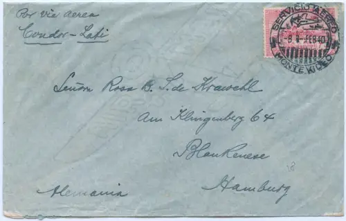 LATI 1940 Uruguay Brief mit EF 7.2.40 Montevideo Hamburg OKW Zensur / 2014