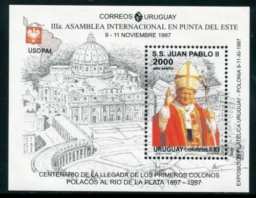 Uruguay 1988 Papst Johannes Paul II. Pope John Paul Block 79 Postfrisch MNH