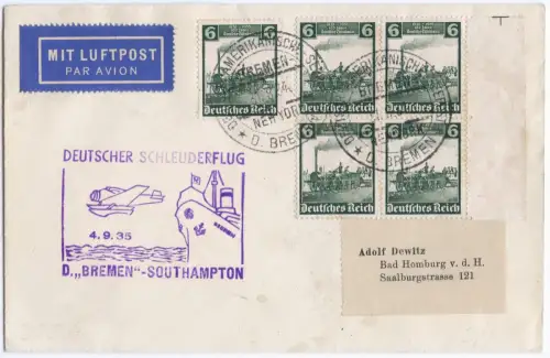 Katapult 1935 Dt. Reich Seepostaufgabe Stempelirrtum 1934 Catapult H 210c / 2112