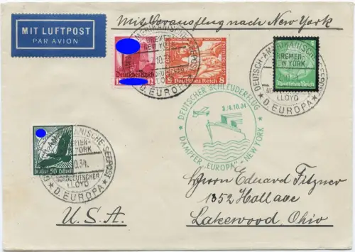 Katapult 1934 Dt. Reich Seepostaufgabe Lakewood Ohio Catapult H 182 b / 2114