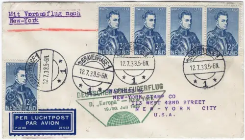 Katapult 1933 Niederlande Den Haag Dampfer Europa New York Catapult H 129 / 2125