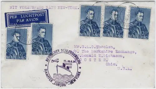 Katapult 1934 Niederlande Den Haag Seepost Wooster USA Catapult H 158 / 2128
