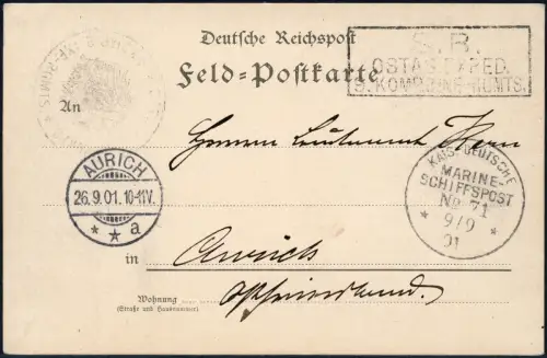 DP China 1901 Boxeraufstand MSP 71 "Neckar" Rücktransport Aden Aurich / 571