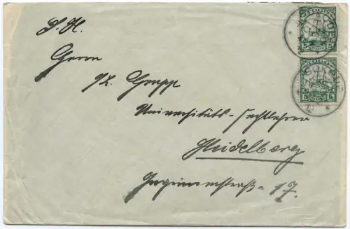 Togo 1912 Brief Sokode MeF 5 Pf Yacht 4.2.12 nach Heidelberg / 108