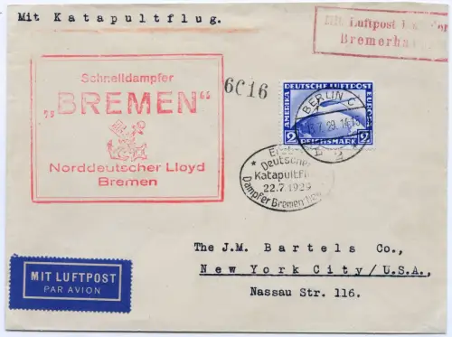 Katapult 1929 Dt. Reich Erstflug Dampfer Bremen EF Zeppelin Catapult H 1 b/ 2134